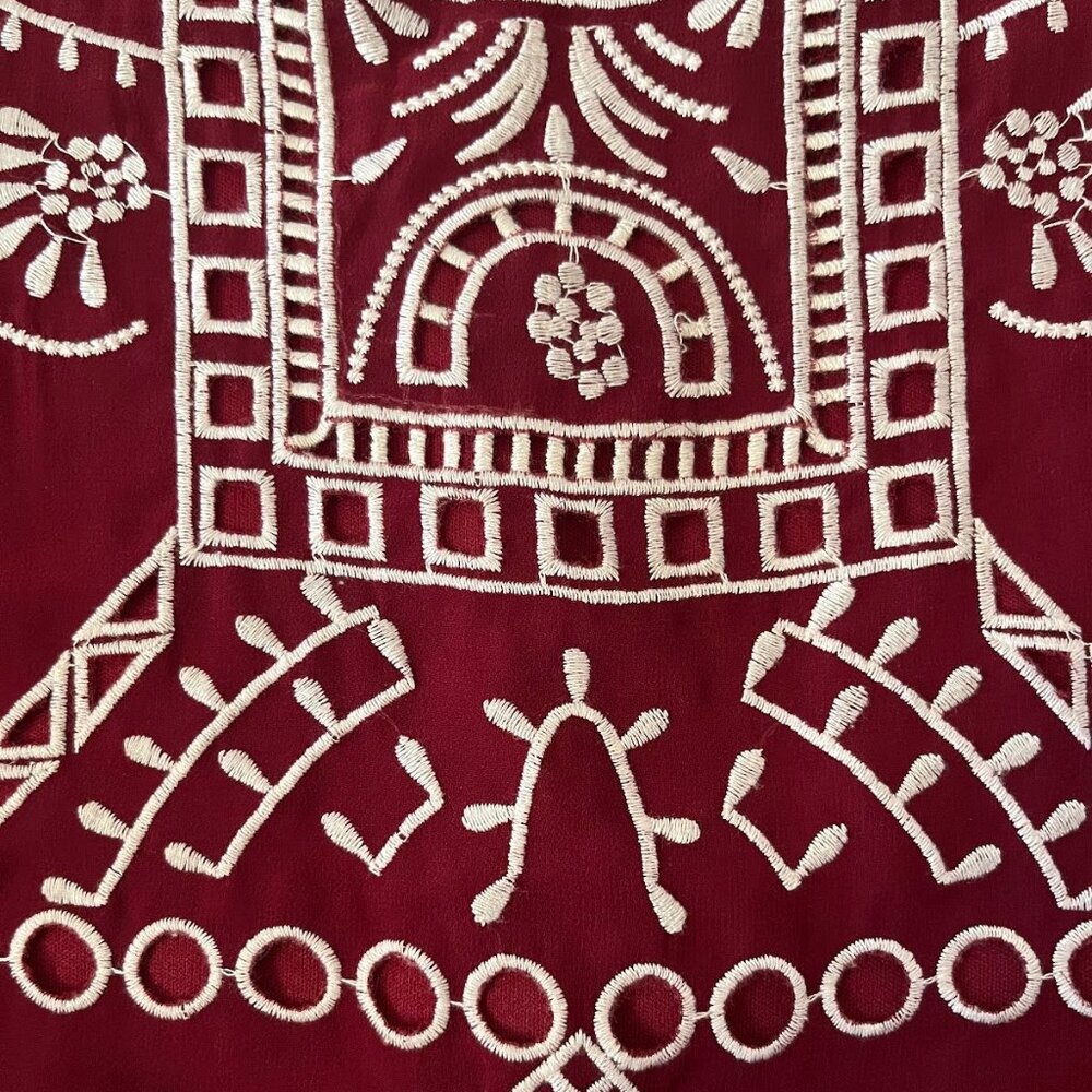 Lulus Well Traveled Wine Red Embroidered Shift Dress - Picture 8 of 8